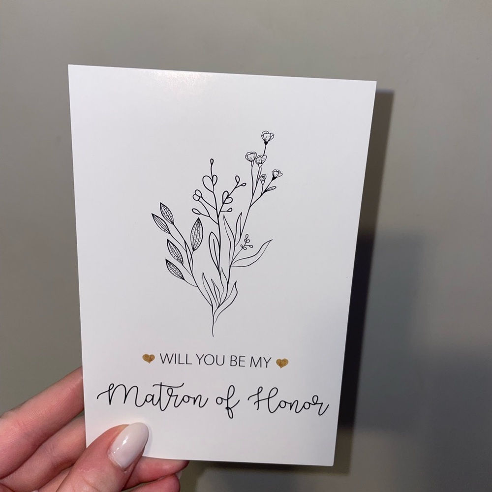 Elegant White and Gold Matron of Honor Card x1